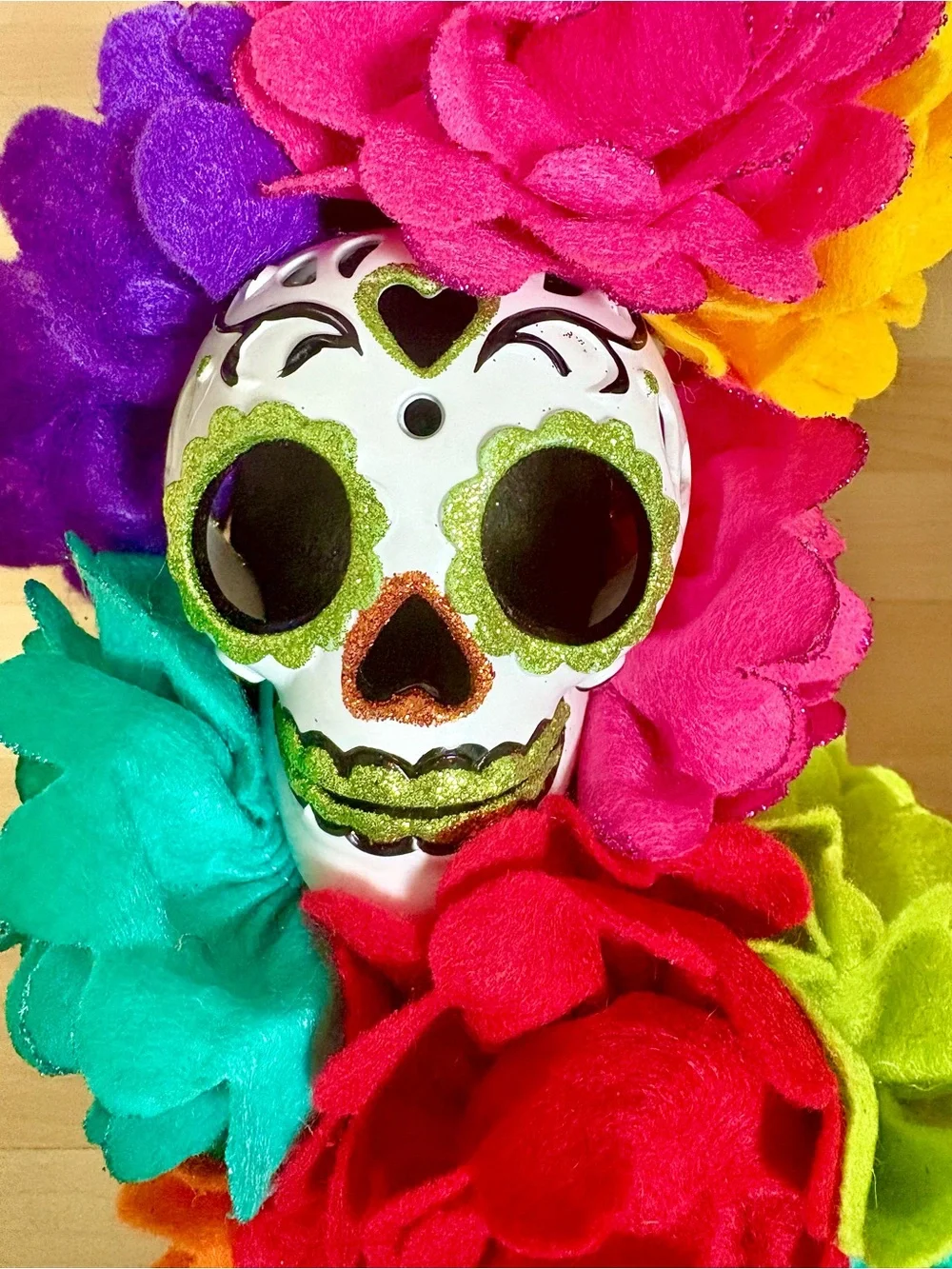 Day of the Dead Sugar Skull Floral Wreath Día de los Muertos Halloween